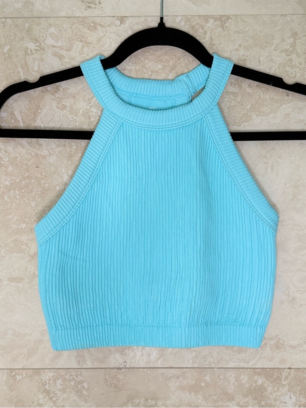 Aerie Real Good Light Blue Ribbed Halter Crop Top Size S EUC